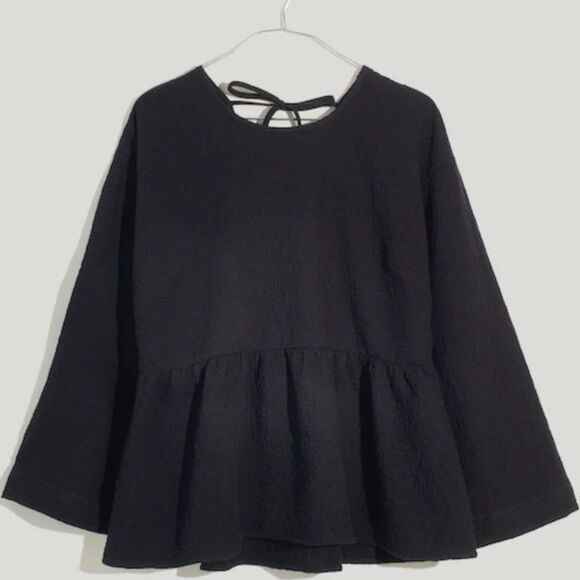 NWT Madewell Plus Black Peplum Open-Back Top 2X - Picture 1 of 7